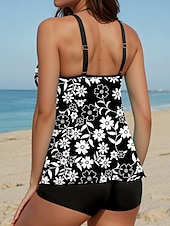 cheap Tankinis-Women&#039;s Swimsuits Tankini 2 Piece Boy Leg Swimsuit Backless Vacation Beach Wear Floral U Neck Sleeveless Bathing Suits