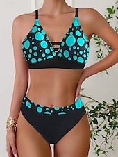 voordelige Bikinisets-Dames Zwemkleding Bikini 2 stuks Brutaal Zwempak Blote rug Slank Vakantie Strand Kleding Grafisch V-hals Mouwloos Badpakken