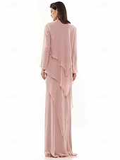 preiswerte Mit Jacke-A-Linie Kleid Kleid Sets Brautmutter Kleid Elegant Einfach Rundhalsausschnitt Bodenlang Chiffon Langärmel mit Perlen tierende Rüschen 2025