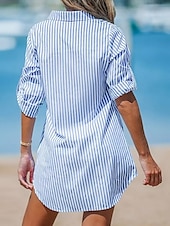 ieftine Rochii tip cămașă-Pentru femei Rochie Mini Rochii Tip Cămașă Rochie casual Rochie de vară Stilat Casual Vacanță Zilnic Dată Fit regulat Dunga Manșon Lung Rever Albastru piscină Vară Primăvară