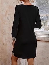abordables robe noire midi-Femme robe longue Robe casual Robe Trapèze mode basique Décontractées Vacances Soirée robe demoiselle d honneur Standard Plein manche longue Col V Noir Eté Printemps