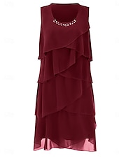 preiswerte Chiffonkleider-Damen kleid lang Chiffon-Kleid Elegant Stilvoll Urlaub Täglich Lockere Passform Glatt Ärmellos Rundhalsausschnitt Rote Marineblau Grün Khaki Sommer Frühling