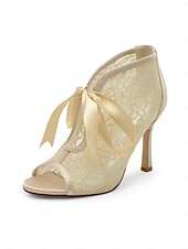 ieftine Casual-papuci de damă din dantelă albă cu vârf deschis la gleznă cu cravată panglică din satin – pantofi de mireasă eleganți cu toc înalt pentru mirese