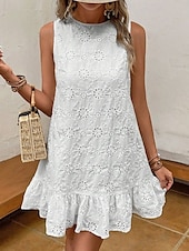 economico Vestiti-Per donna Mini Abito Abiti ispirati al lino Abito Bianco Vestito Casual Abito in cotone e lino Elegante Casual Vacanza Quotidiano Data Vestibilità regolare Semplice Senza Maniche Girocollo Bianco