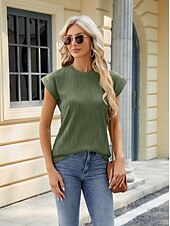 お買い得  Tシャツ-女性用 ボヘミアン T シャツ 平織り ボヘミア スタイリッシュ ベーシック 半袖 フラッタースリーブ ラウンドネック レギュラートップス 日常 お出かけ 週末 チュニック ライトグリーン ピンク ネービーブルー オレンジ グリーン 夏