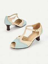 cheap 1930s-Women&#039;s Vintage Colorblock T-Strap Peep-Toe Heels – Elegant Mid Heel Sandals with Buckle Closure for Office, Casual &amp; Formal Occasions