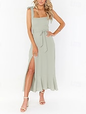 cheap White Graduation Dresses-Women&#039;s Long Dress Maxi Dress Graduation Dress A Line Dress Summer Dress Cami Dress Elegant Stylish Vacation Daily Date Regular Fit Plain Sleeveless Square Neck Black White Light Green Pink Summer