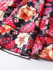 voordelige Casual bloemenjurken-Dames Mini-jurk Casual jurk A lijn jurk Stijlvol Casual Vakantie Dagelijks Normale pasvorm Bloemig 3/4 mouw V-hals Zwart Rood Zomer Lente