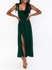 cheap White Graduation Dresses-Women&#039;s Long Dress Maxi Dress Graduation Dress A Line Dress Summer Dress Cami Dress Elegant Stylish Vacation Daily Date Regular Fit Plain Sleeveless Square Neck Black White Light Green Pink Summer