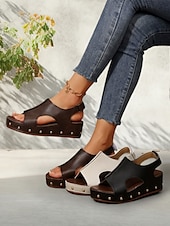 abordables Sandales Décontractées-sandales compensées découpées noires pour femmes avec détails cloutés et semelle plateforme confortable - chaussures d&#039;été tendance pour les sorties décontractées et à la plage