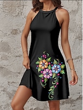 preiswerte Blumenkleider-Damen Mini Kleid Lässiges Kleid Petite Kleid Freizeitkleid Sommerkleid Lässiger Urlaub Täglich Cocktailparty Reguläre Passform Floral Ärmellos Halterhals Schwarz Sommer