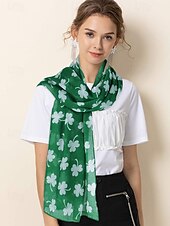 economico Sciarpe da donna-sciarpa trifoglio di San Patrizio per donna, leggera sciarpa con stampa trifoglio, accessorio verde festoso per feste, celebrazioni e uso quotidiano