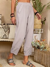 cheap Plain Cotton Linen Pant-Women&#039;s Cotton Linen Pants Pants Trousers Lightweight Casual Ankle-Length High Rise Plain Pocket Breathability Comfortable Inelastic Casual Daily Weekend Wine Navy Black White Summer Spring Regular