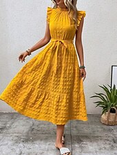 tanie Sukienki kwiatowe-Damskie Sukienka maxi Codzienne sukienki Sukienka A line Elegancki Podstawowy Codzienny Urlop Codzienny Regularny Równina Bez rękawów W serek Żółty Rumiany róż Lato Wiosna