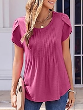 cheap Plain tee-Women&#039;s T Shirt Plain Fashion Modern Casual Short Sleeve Crew Neck Regular Tops Daily Weekend White Wine Summer Spring