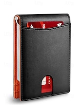 お買い得  ウォレット-男性用 RFID ブロック ウォレット - プレミアム牛革、スリムなデザイン、複数のカード スロット、現金用コンパートメント付き、旅行や日常使用に最適、カラー ブラック オレンジ