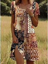 tanie Sukienki boho-Sukienka mini damska sukienka codzienna sukienka petite sukienka T-shirt sukienka tee sukienka letnia stylowa codzienna wakacyjna regularny krój w kolorze blokowym krótki rękaw okrągły dekolt