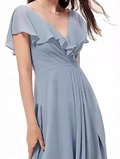 abordables Robes de demoiselle d&#039;honneur-Ligne A Robe de Demoiselle d&#039;Honneur  Col carré Sans manches Élégant Longueur au sol Nylon avec Devant Fendu 2022