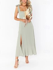 cheap White Graduation Dresses-Women&#039;s Long Dress Maxi Dress Graduation Dress A Line Dress Summer Dress Cami Dress Elegant Stylish Vacation Daily Date Regular Fit Plain Sleeveless Square Neck Black White Light Green Pink Summer