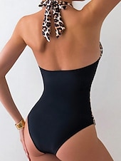 preiswerte Einteilige Badeanzüge-Damen Badeanzug Ein Stück Monokini Bademode Rückenfrei Bauchkontrolle Hohe Taillenlinie Schlank Urlaub Strandbekleidung Leopard U-Ausschnitt Ärmellos Badeanzüge