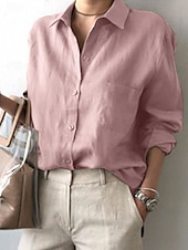 economico Camicie-Per donna Camicia Camicie di cotone e lino Abbottonare Blusa Tinta unica Elegante Casual Manica Lunga Colletto a Camicia Top Regolari Quotidiano Bottoni Bianco Rosa Estate Primavera