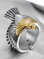abordables Joyas para hombres-Anillo de águila vintage de plata y oro para hombre: diseño animal atrevido, joyería de acero inoxidable, perfecto para uso informal, fiestas y regalos.