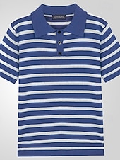 olcso Férfi sportpóló-Férfi Csík Button Up Polos Rugby Polo Golfing Rövid ujjú Pólóingek Hajtóka Divat 3D mintás Modern Hétköznapi Sport Szabadság Nyár Medence
