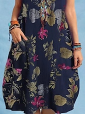 ieftine Rochii de Vacanță-Pentru femei Rochii Midi Rochie casual Elegant Stilat De Bază Vacanță Zilnic Fit regulat Floral Fără manșon Stil Nautic Galben Roșu-aprins Bleumarin Vară Primăvară