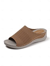 baratos Sandálias Confortáveis-sandálias femininas slip-on com cabedal em malha trançada, design aberto e sola acolchoada para uso casual no verão e conforto diário
