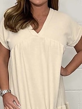 abordables Robes-Femmes Robe Longue Maxi Robe Robes inspirées du lin Hawaïen Coupe régulière Manche Courte Col en V Vert Claire Abricot Été Printemps