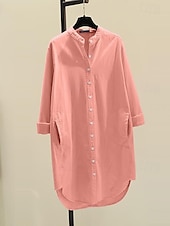 cheap Dresses-Women&#039;s Long Dress Maxi Dress Linen-Inspired Dresses Shirt Dress Casual Dress Cotton Linen Dress Stylish Casual Vacation Daily Date Regular Fit Plain Long Sleeve Stand Collar White Yellow Pink Green