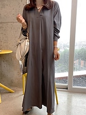 economico Vestiti-Per donna Abito Lungo Maxi Abito Abiti ispirati al lino Vestito Casual Elegante Casual Vacanza Quotidiano Data Vestibilità regolare Semplice Manica Lunga Bavero Nero Vino Cachi Verde militare Estate