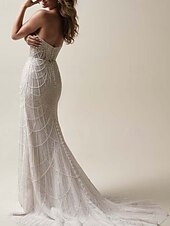 economico abiti da sposa casual-Abiti da Sposa Sirena  Tromba Scollo Quadrato Senza Maniche Strascico Corto in Tulle Completi da Sposa Abiti da Sposa con Perle e Applicazioni