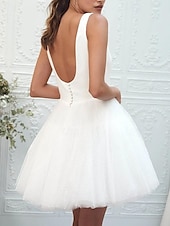 economico Abiti bianchi-Abiti bianchi da fidanzamento  piccola laurea abiti da sposa A-Line scollatura a cuore senza maniche corto  mini satinato abiti da sposa con drappeggiature