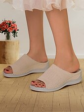 baratos Sandálias Confortáveis-sandálias femininas slip-on com cabedal em malha trançada, design aberto e sola acolchoada para uso casual no verão e conforto diário