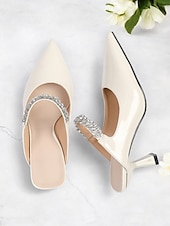 cheap Kitten Heels-Women&#039;s Rhinestone Embellished Pointed-Toe Slip-On Heeled Mules – Elegant Party and Formal Shoes for Evening Events and Weddings
