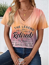 abordables T-shirt Humor &amp; Citations-Femme T shirt Tie Dye Lettre mode Décontractées Manche Courte Col V Hauts réguliers du quotidien Imprimer Orange Eté
