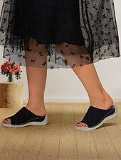 baratos Sandálias Confortáveis-sandálias femininas slip-on com cabedal em malha trançada, design aberto e sola acolchoada para uso casual no verão e conforto diário