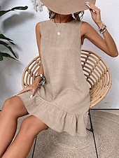 voordelige Eenvoudige jurk-Dames Mini Jurk Off The Shoulder Jurk Casual Buiten Reguliere Pasvorm Grafisch Mouwloos Ronde Hals Blauw Fuchsia Groen Abrikoos Zomer