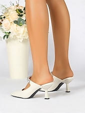 cheap Kitten Heels-Women&#039;s Rhinestone Embellished Pointed-Toe Slip-On Heeled Mules – Elegant Party and Formal Shoes for Evening Events and Weddings