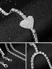 economico Collana da donna-collana con catena per il corpo in strass da donna – ciondolo a cuore, scintillante gioiello a forma di Y per feste, abbigliamento da discoteca o eventi speciali