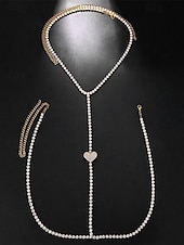 economico Collana da donna-collana con catena per il corpo in strass da donna – ciondolo a cuore, scintillante gioiello a forma di Y per feste, abbigliamento da discoteca o eventi speciali