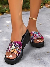 olcso Telitalpú szandálok-színes, felbújós női ékszandál etnikai mintával – kényelmes platform dizájn nyári, tengerparti és hétköznapi viselethez