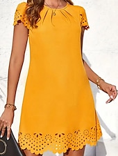 preiswerte Lässiges schwarzes Kleid-Damen Minikleid schwarzes kleid Casual kleid Basic Brautkleider schlicht Urlaub Täglich Regular Fit Glatt Kurzarm Rundhalsausschnitt Schwarz Gelb Rosa Blau Sommer