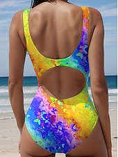 abordables Maillots de bain une pièce-Maillots de bain femmes maillot de bain une pièce imprimé papillon multicolore sans manches col rond tissu extensible mode plage été disponible en plusieurs tailles