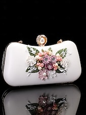 ieftine Semi-formal-Set de pantofi albi cu toc pisicuță cu ornamente florale de epocă și set clutch asortat pentru femei - ideal pentru nunți și ocazii formale
