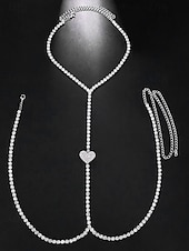 economico Collana da donna-collana con catena per il corpo in strass da donna – ciondolo a cuore, scintillante gioiello a forma di Y per feste, abbigliamento da discoteca o eventi speciali