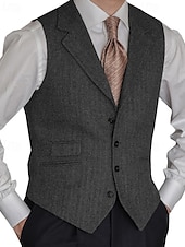 cheap Men&#039;s Vest-Men&#039;s Vest Gilet Vacation Business Daily Date Fashion Casual Spring &amp;  Fall Buttons Pocket Polyester Comfortable Plain Single Breasted One-button Lapel Regular Fit Black Red Burgundy Navy Blue Vest