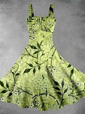 abordables Robes fleuries décontractées-Femme Robe mi-longue Robe d&#039;été mode Décontractées Vacances Intérieur Rendez-vous Ajustable Graphic Sans Manches A Bretelles Jaune Vert Claire Vert foncé Vert Eté