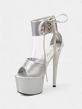 cheap Dress Sandals-Black Patent Leather Platform Sandals with Lace-Up Ankle Straps – Sexy Women&#039;s High Heel Shoes for Club and Dance